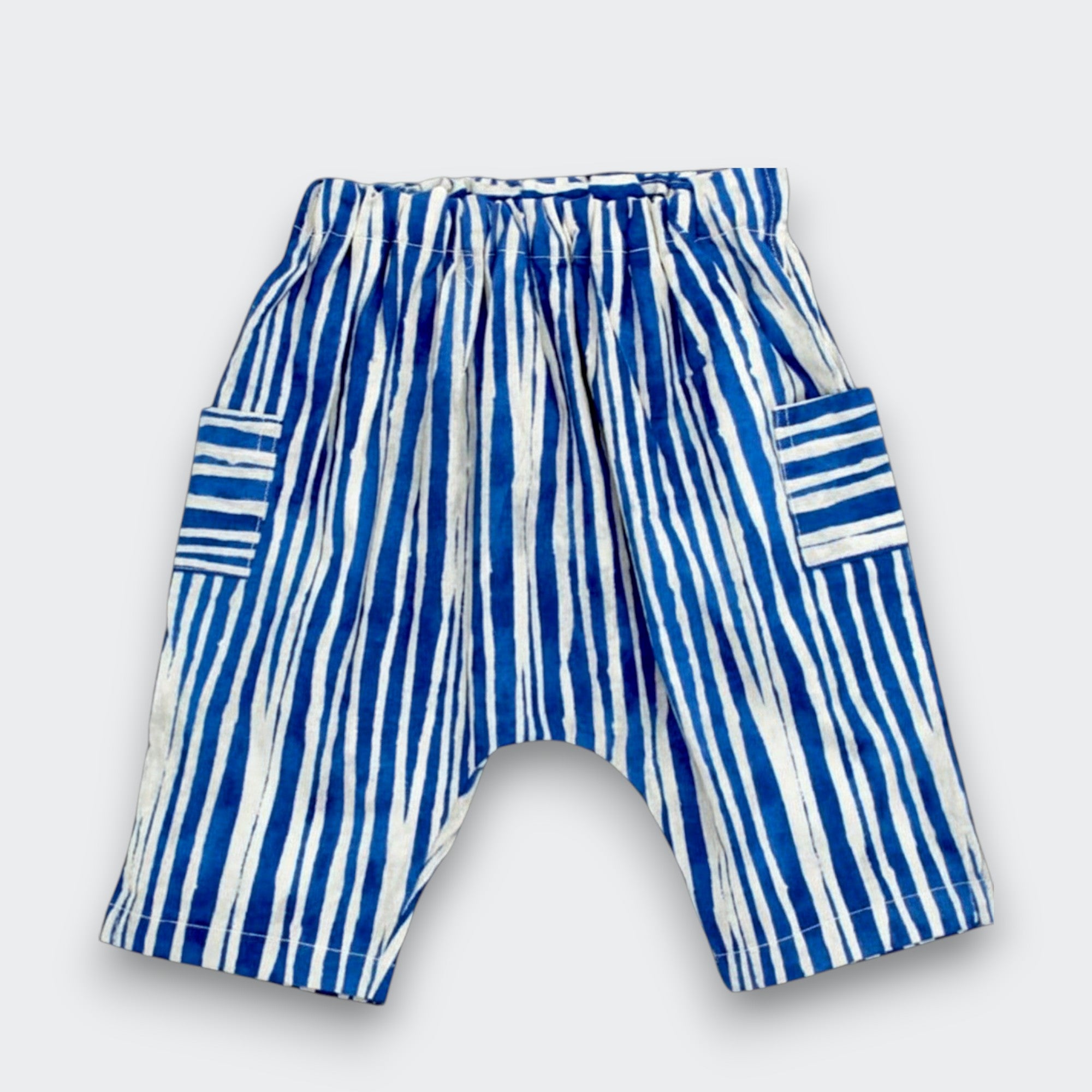 Little Moony Blue and White Water Edge Harem Pants in OEKO-TEX Certified Cotton for Babies and Kids
