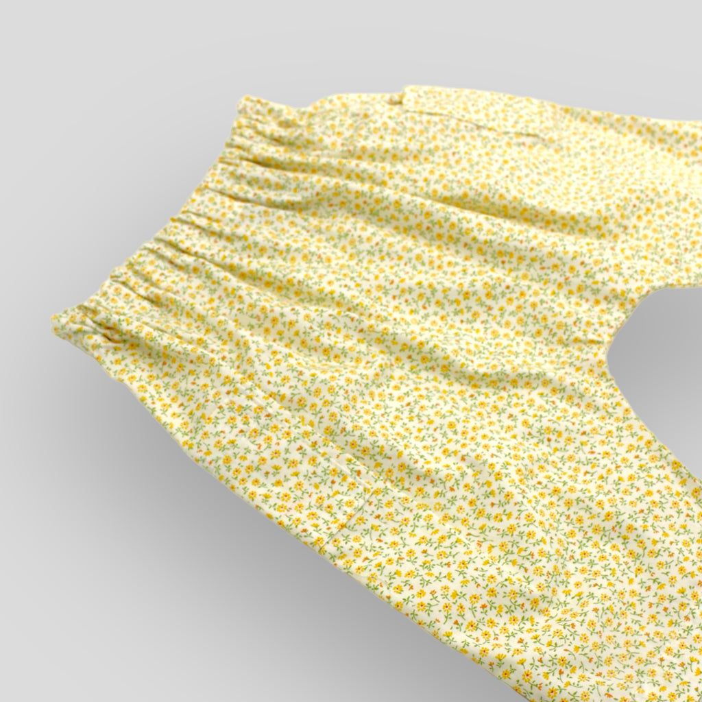 Yellow Petite Fleur Cotton Harem Pants for Babies and Kids.Side view.