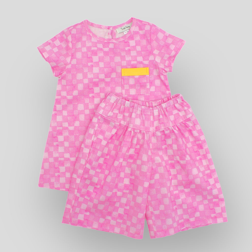 Trapeze Dress in Pink Checkerboard - shown with matching Pants