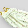 Yellow Floral Bug Strappy Jumpsuit. Side detail view.