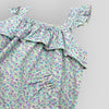 Blue Cotton Petite Fleur Bubble Romper for Baby Girls. Detail view of front pocket.