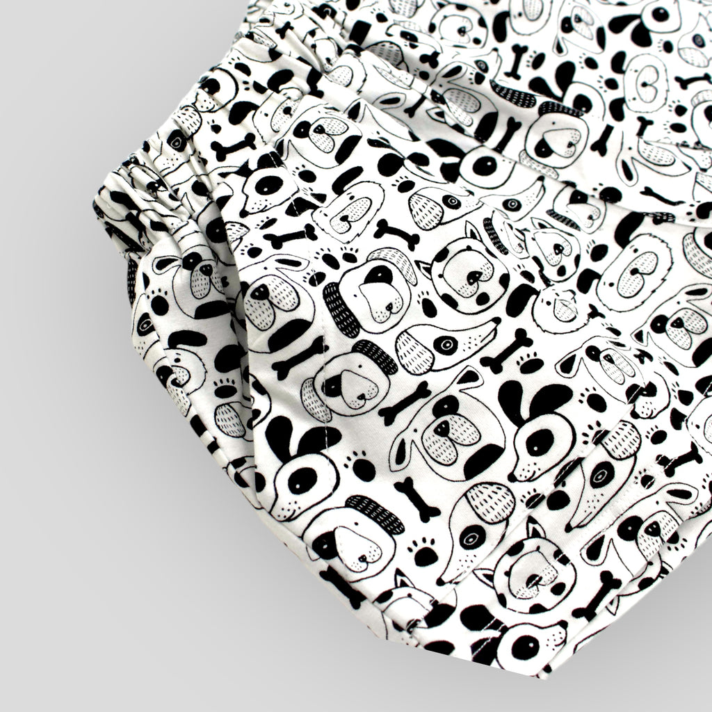 2-Piece Cotton Knit Top and Short Set - Dog Print. Bottom Detail Shot.