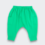 Little Moony jade green knit jogger pants made from soft stretch cotton with a relaxed fit for babies and kids