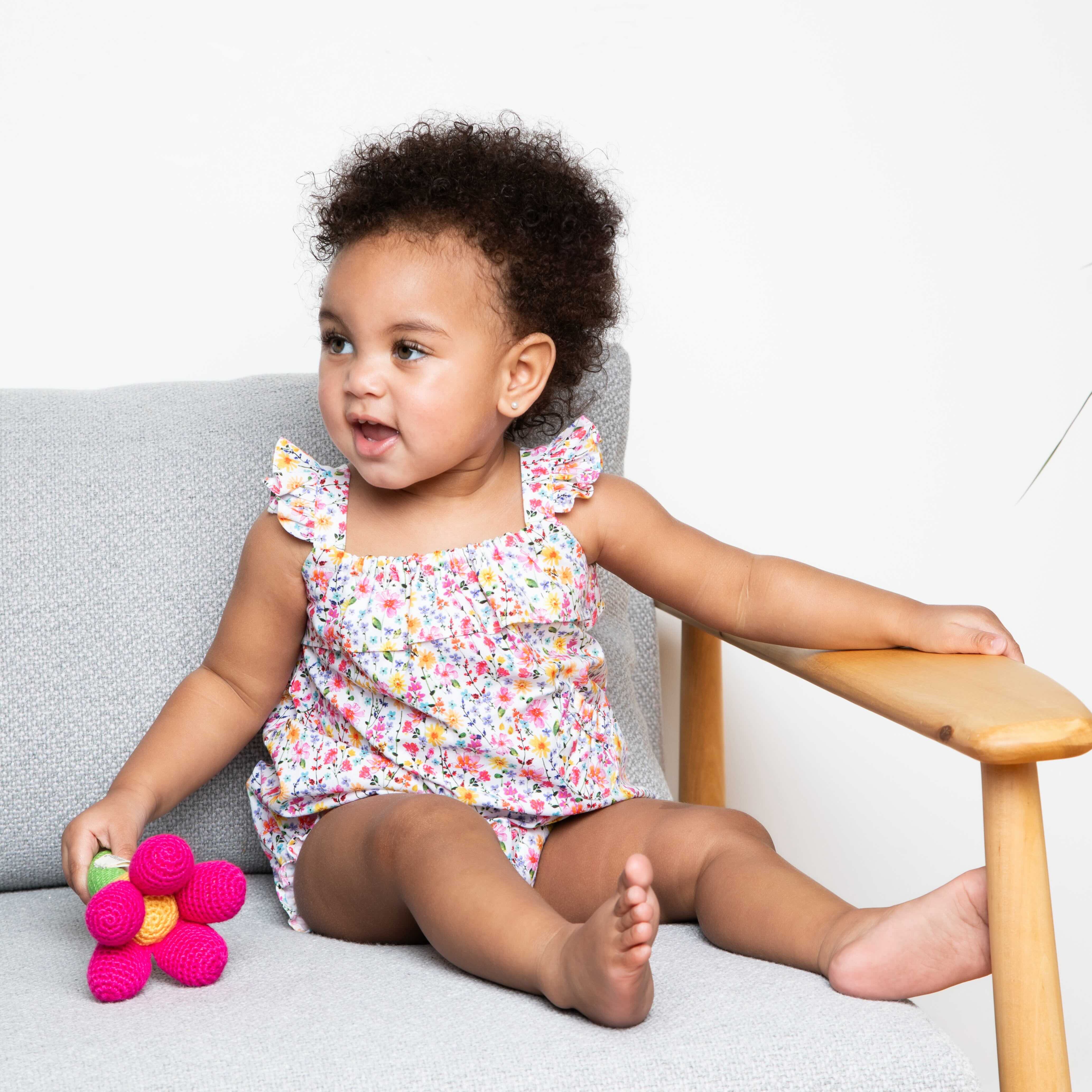 Pink Cotton Wildflower Baby Romper