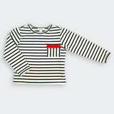 Striped Long-Sleeve Tee with Pop of Red
