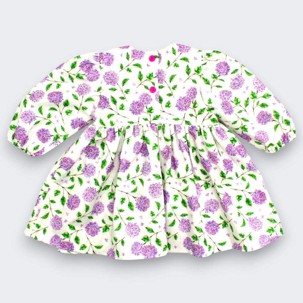 New Arrival: OEKO-TEX Certified Cotton Bow Dress - Ivory/Lilac Floral Back View