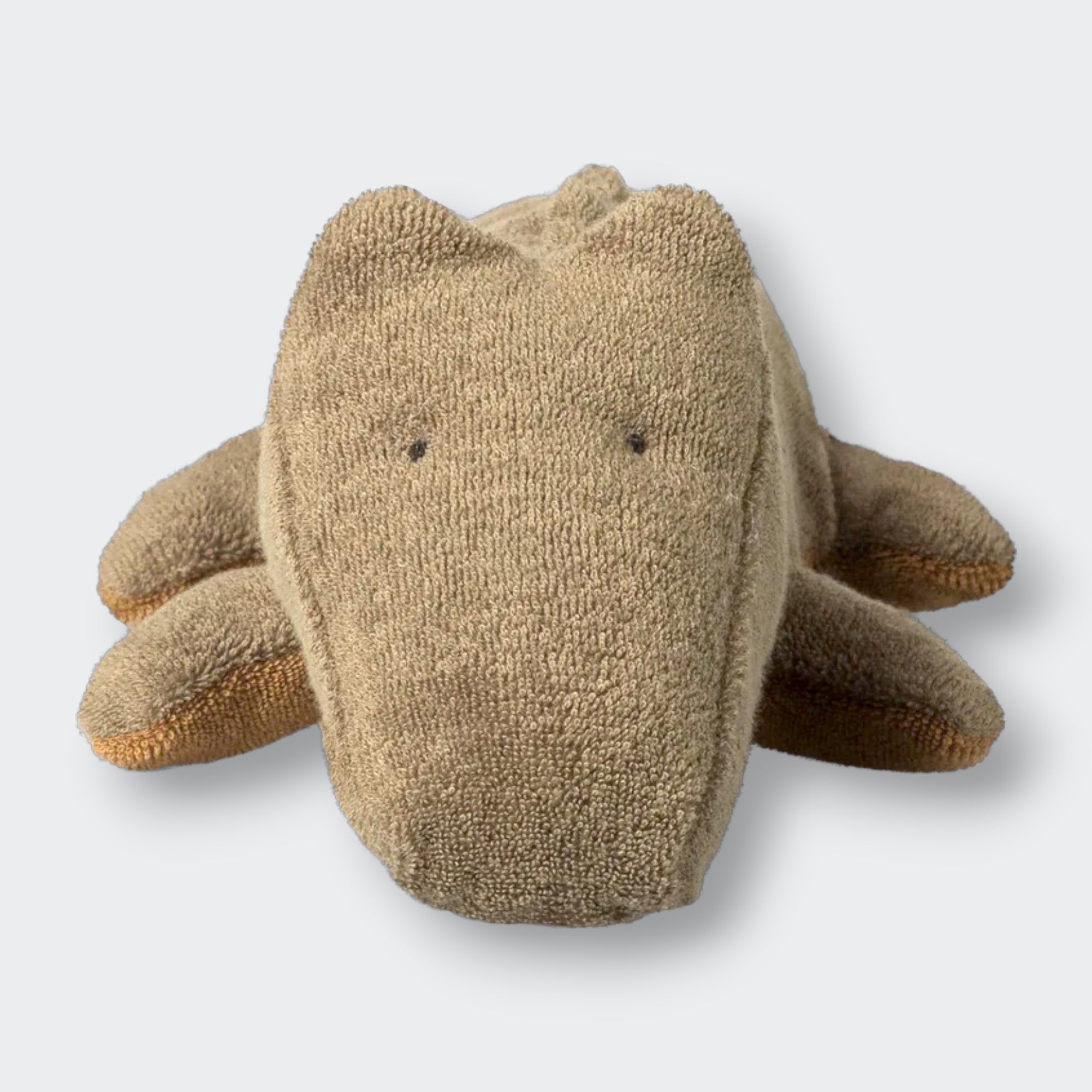 Little Moony Small Olive Green Crocodile Plush with soft textured fabric for babies and children. Front view.
