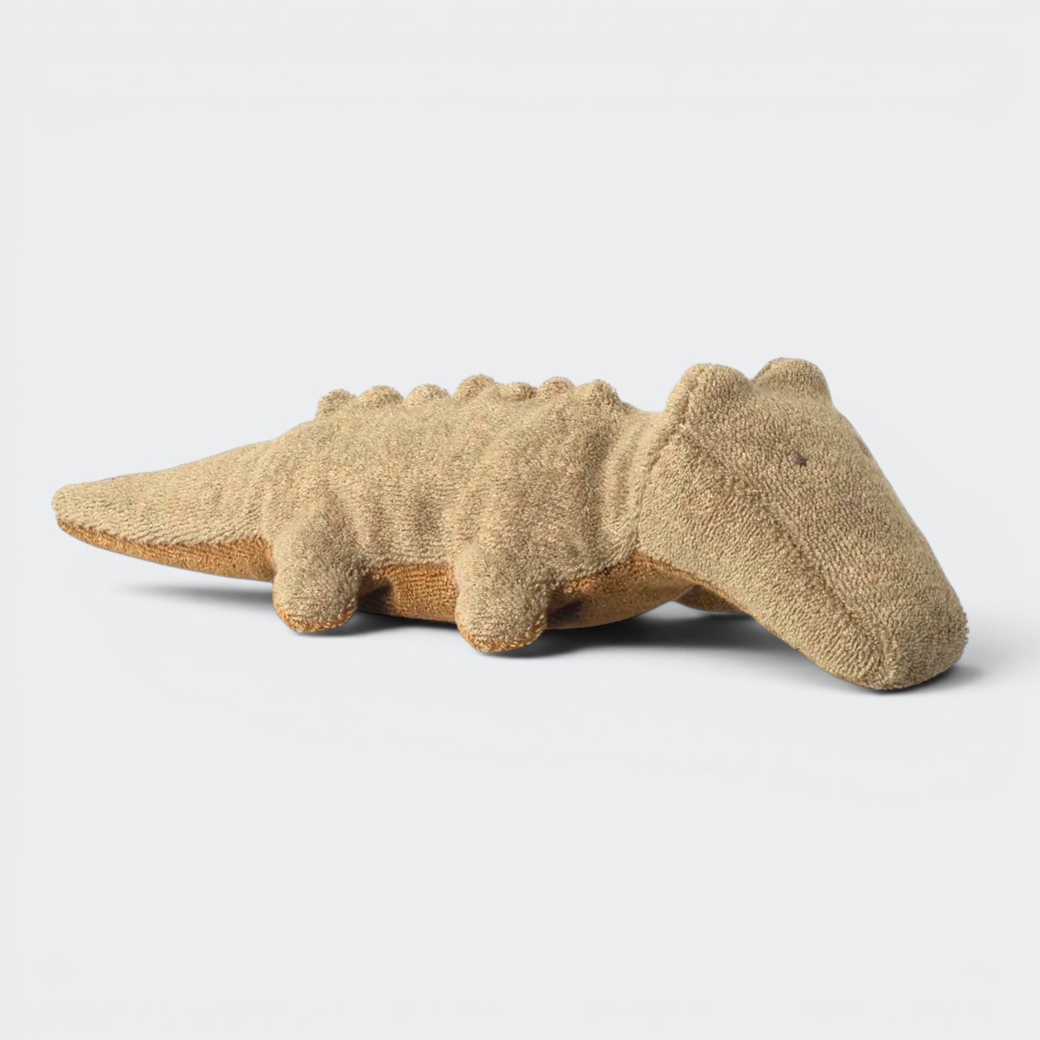 Little Moony Small Olive Green Crocodile Plush with soft textured fabric for babies and children.