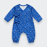 Blue Floral Cotton-Blend Baby Wrap Romper