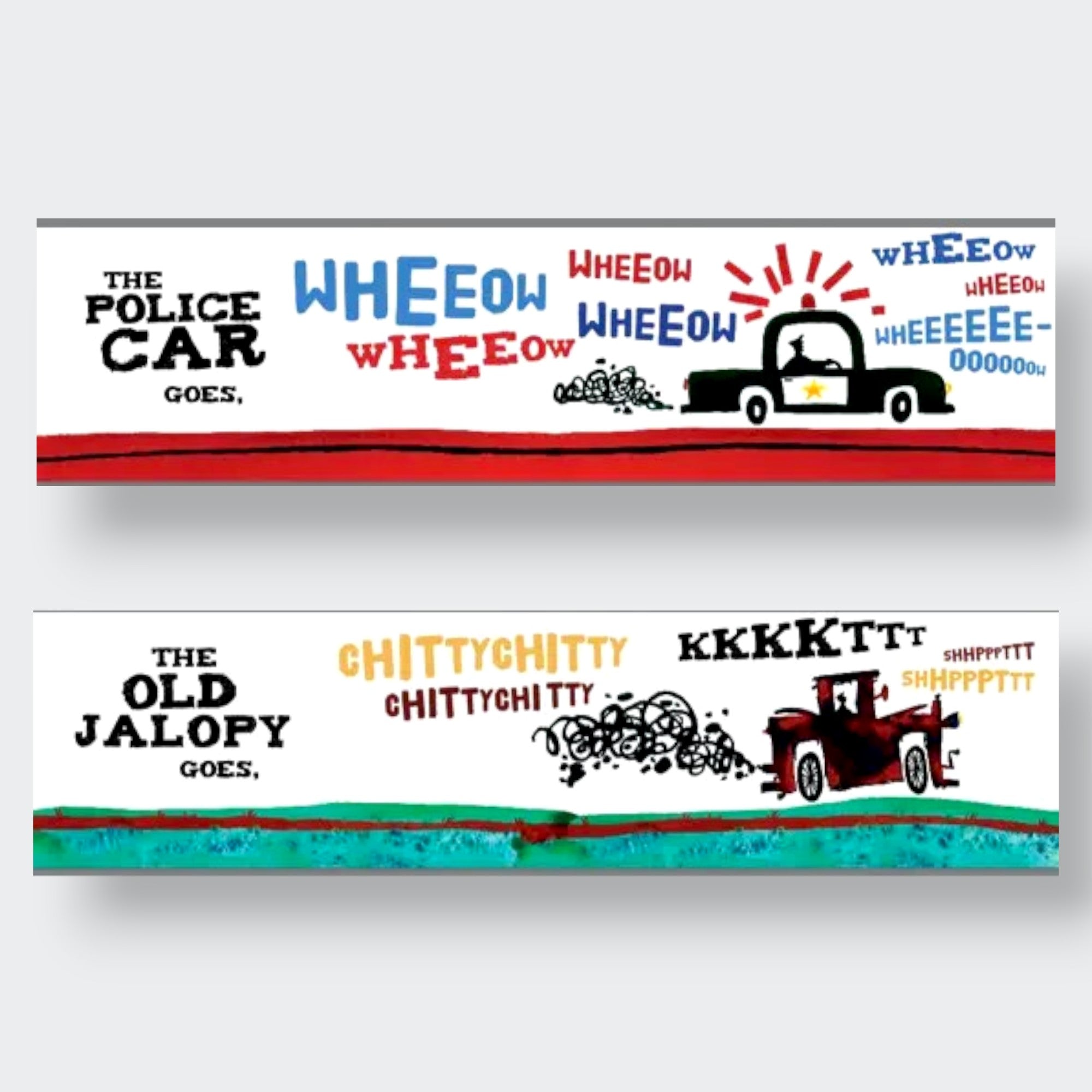Little Moony Cars Go board book with colorful vehicle illustrations for babies and toddlers. Sample pages.