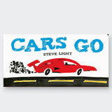 Little Moony Cars Go board book with colorful vehicle illustrations for babies and toddlers.