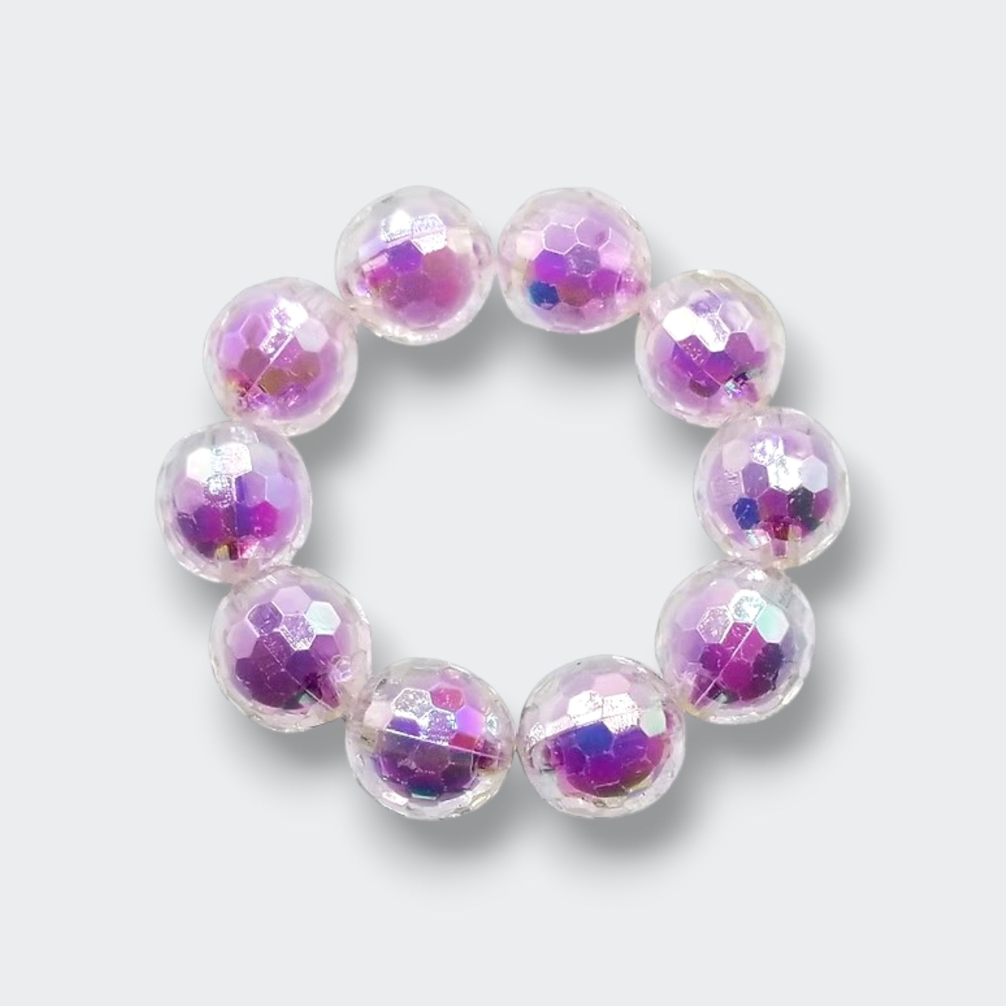 Little Moony Lavender Sparkly Disco Ball crystal bracelet with shimmering beads, a playful children's jewelry accessory for dress-up and special occasions