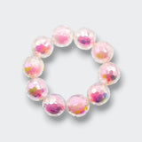 Little Moony Pink Sparkly Disco Ball crystal bracelet with shimmering beads, a playful children's jewelry accessory for dress-up and special occasions