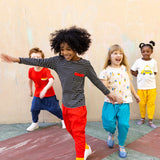 Boy wearing Little Moony Vermillion Red Knit Jogger Pants