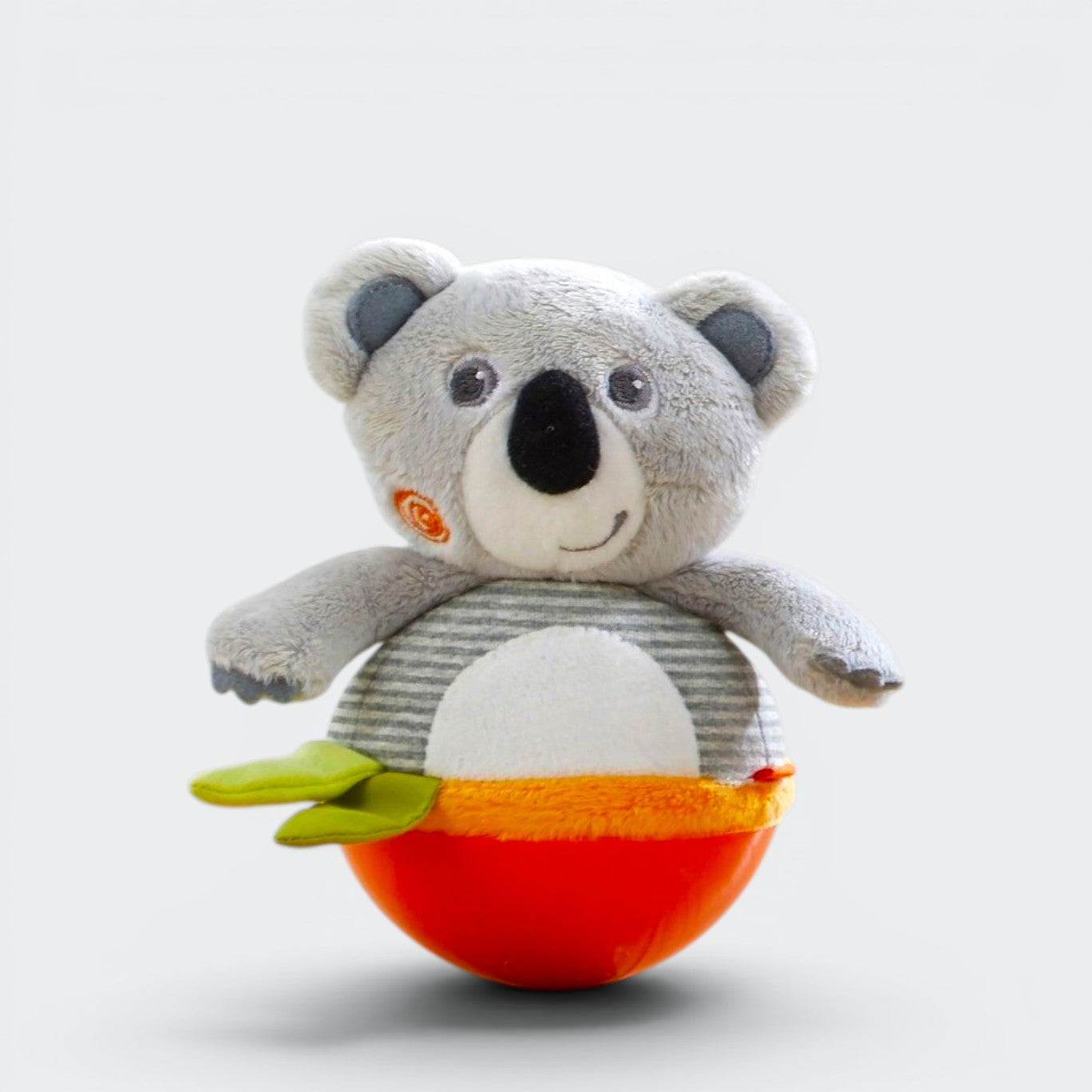 HABA Koala Roly Poly sensory baby toy standing upright showing soft polyester koala figure with weighted plastic base