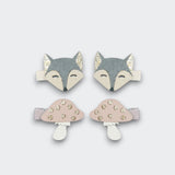 Little Moony Fox and Mushroom Hair Clip set for baby girls and kids