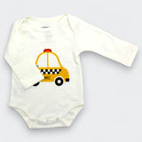 Little Moony White with Taxi print made of soft organic pima cotton for baby