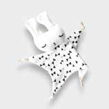 Little Moony Organic Cuddle Bunny Lovey with a soft, snuggly design and sweet bow tie detail for babies and toddlers