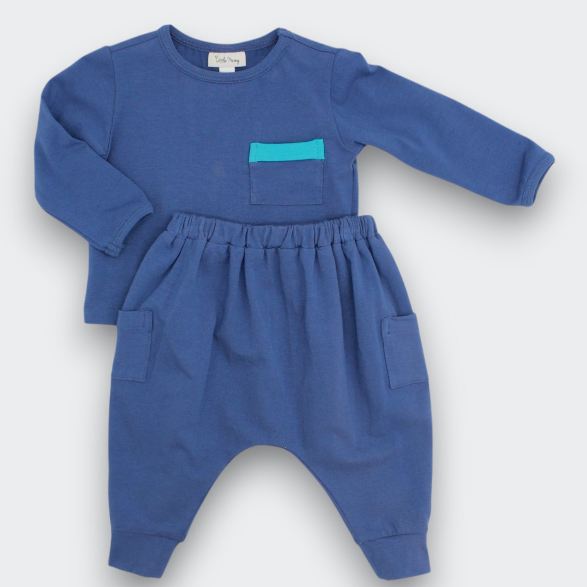Little Moony Sea Blue Long Sleeve Tee and matching Fine Cotton Jogger Pants