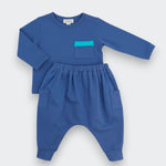 Little Moony soft sea blue long sleeve tee and matching knit jogger flat lay, handcrafted in Los Angeles