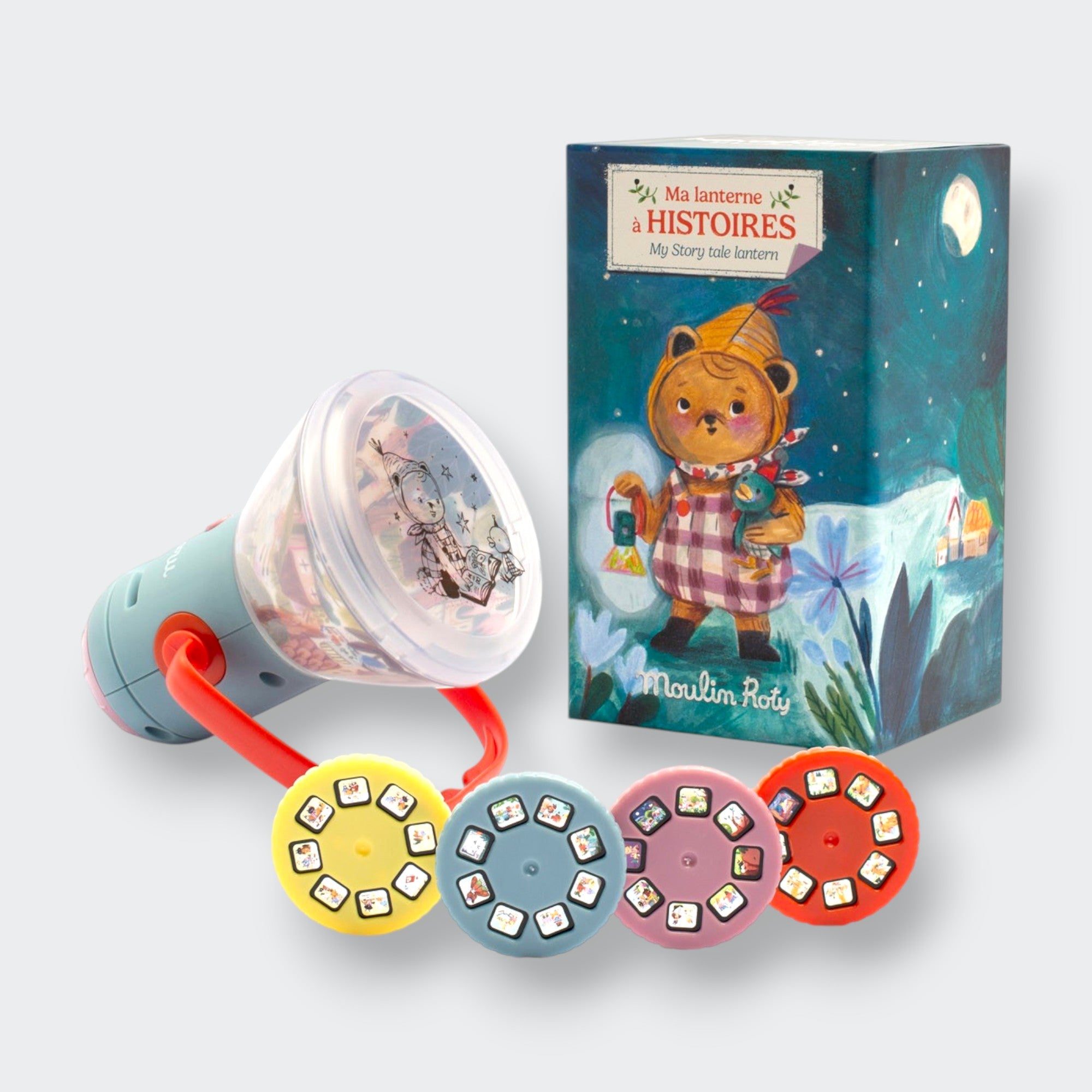 Little Moony Story Tale Lantern Les Minouchkas 3-in-1 story projector and nightlight for children.