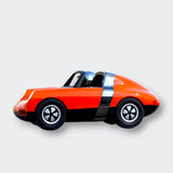 Little Moony Luft Orange toy car with a sleek modern design for imaginative play and young vehicle enthusiasts. Side view.