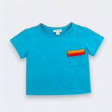 Bora Bora blue colorblock pocket tee for baby and toddler, Little Moony