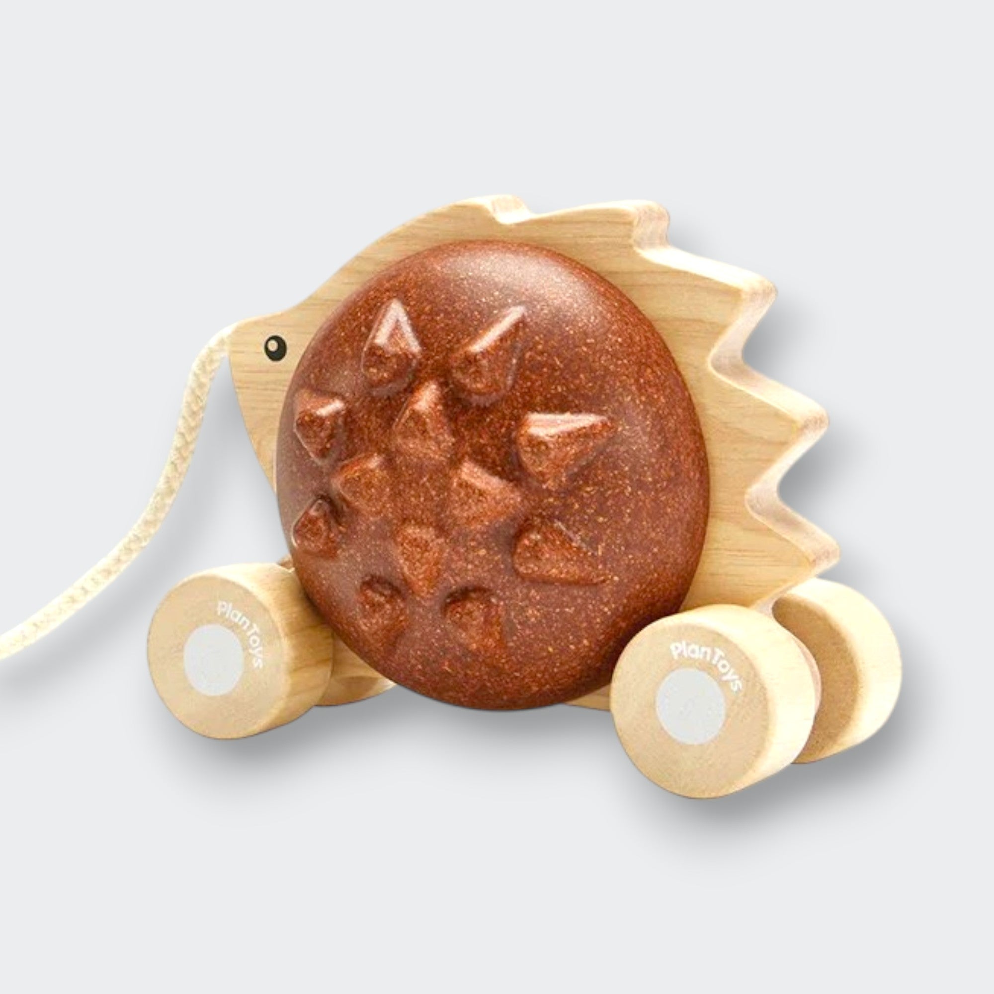 Little Moony Pull-Along Hedgehog wooden toy with a gentle chime for babies and toddlers.