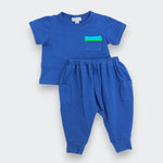Little Moony Colorblock Sea Blue in Soft  Cotton Tee matching with Blue Jogger Pants for Babies and Kids