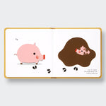 Little Moony TouchThinkLearn Farm sensory board book with raised farm animals and tactile illustrations for babies and toddlers. Sample page pig.