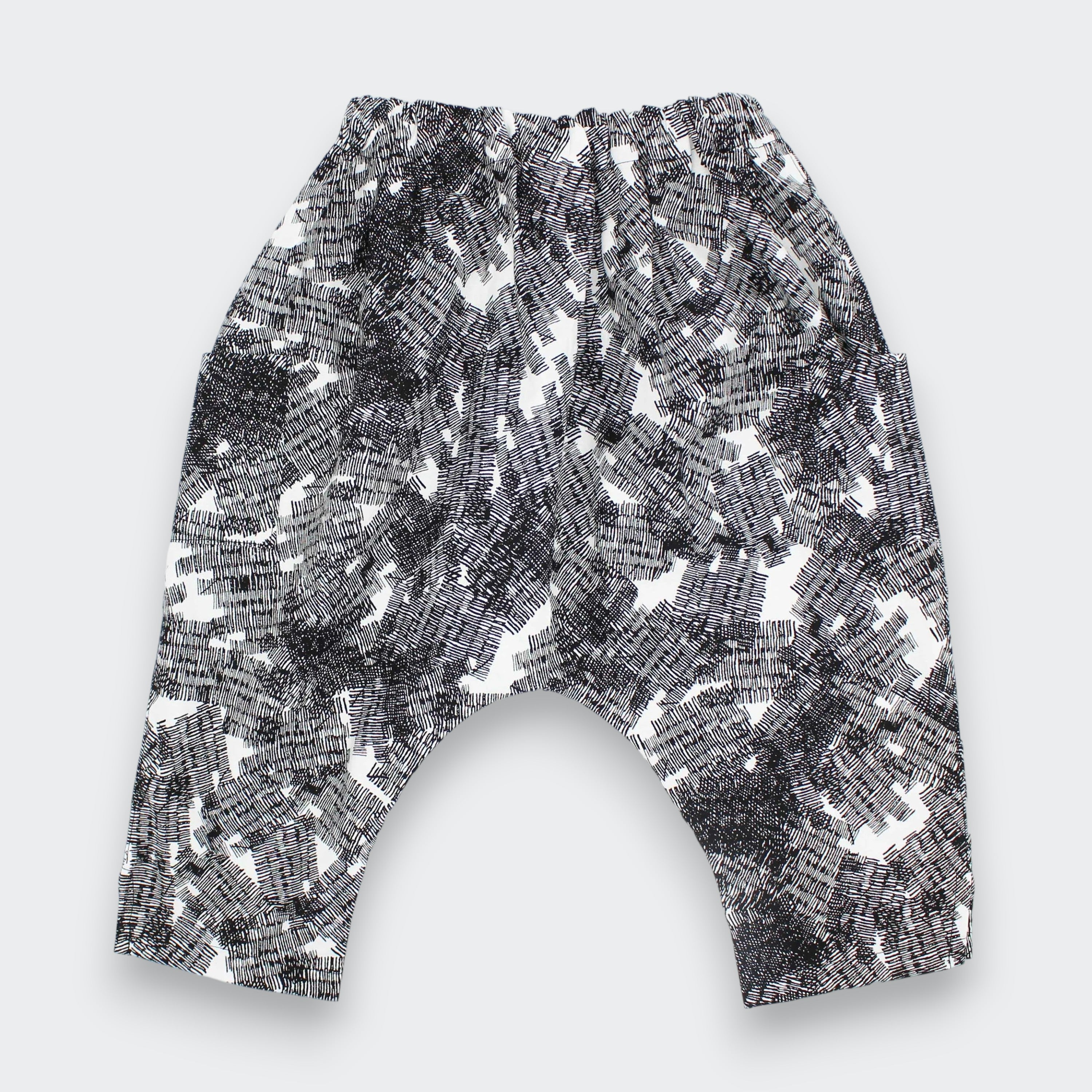 Black and white patterned pants on a white background