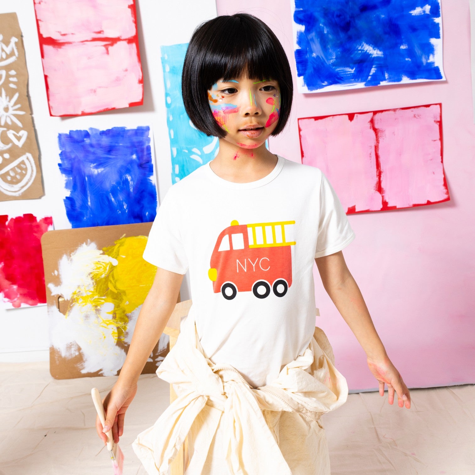 Organic Pima Cotton New York Firetruck Tshirt for Little Moony. Family Own small batch