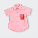 Little Moony Pink shirt with a red pocket design for babies