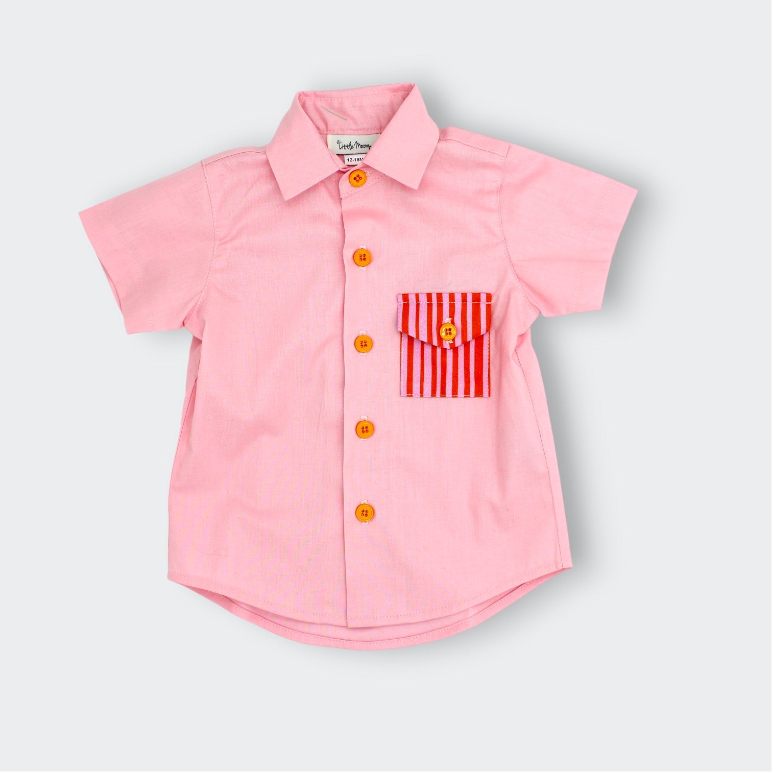 Little Moony Pink shirt with a red pocket design for babies