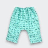 Little Moony Mint Green Cat Printed Cotton Harem Pants with elastic waistband for kids and babies