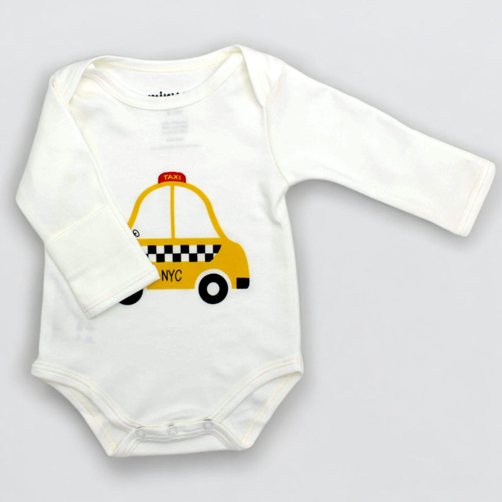 Organic Pima Cotton New York Taxi Bodysuit White Longsleeve for Babies