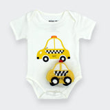 Organic Pima Cotton New York Taxi Bodysuit + Taxi Rattle Gift Set