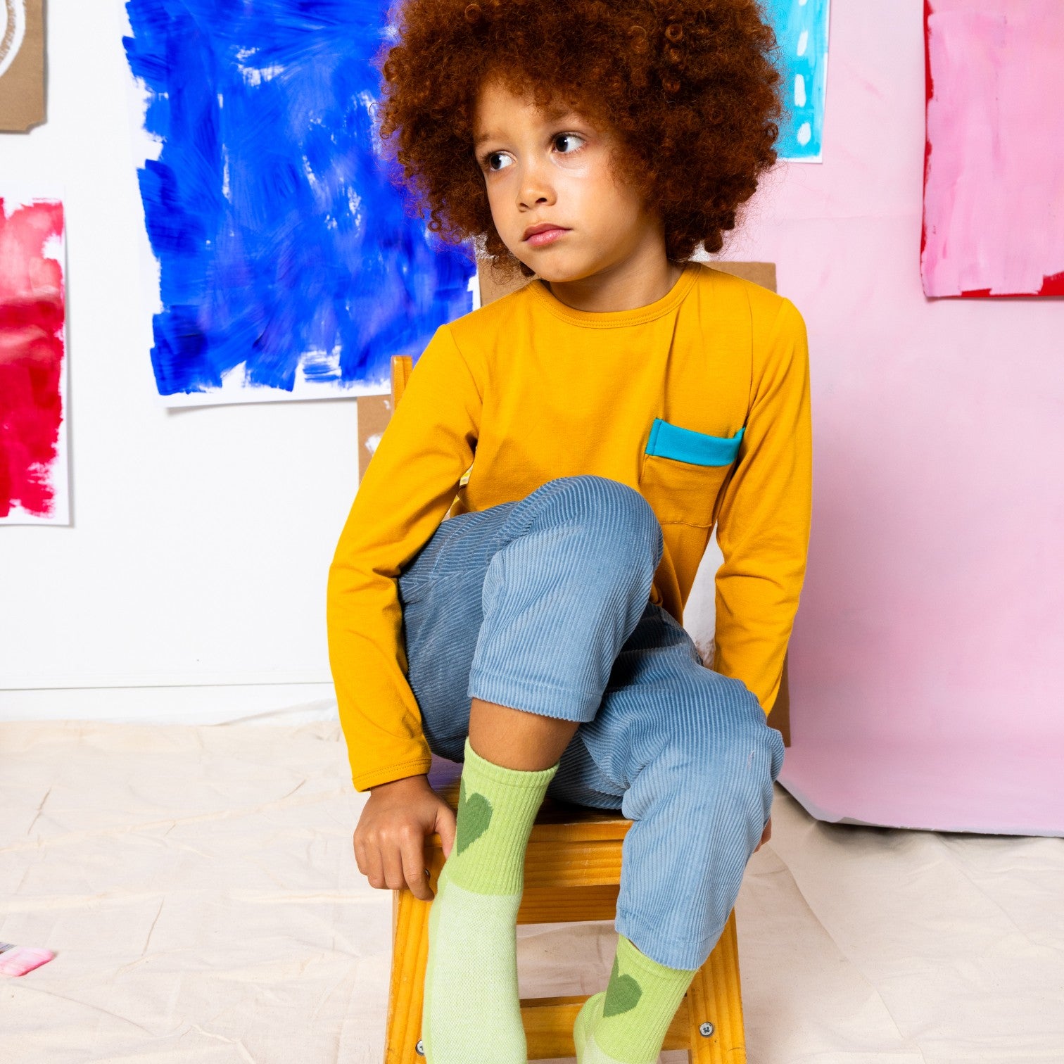 Mustard Yellow Long Sleeve T Shirt for toddler boys and babies for Little Moony. Family own and small batch. Made in the USA.