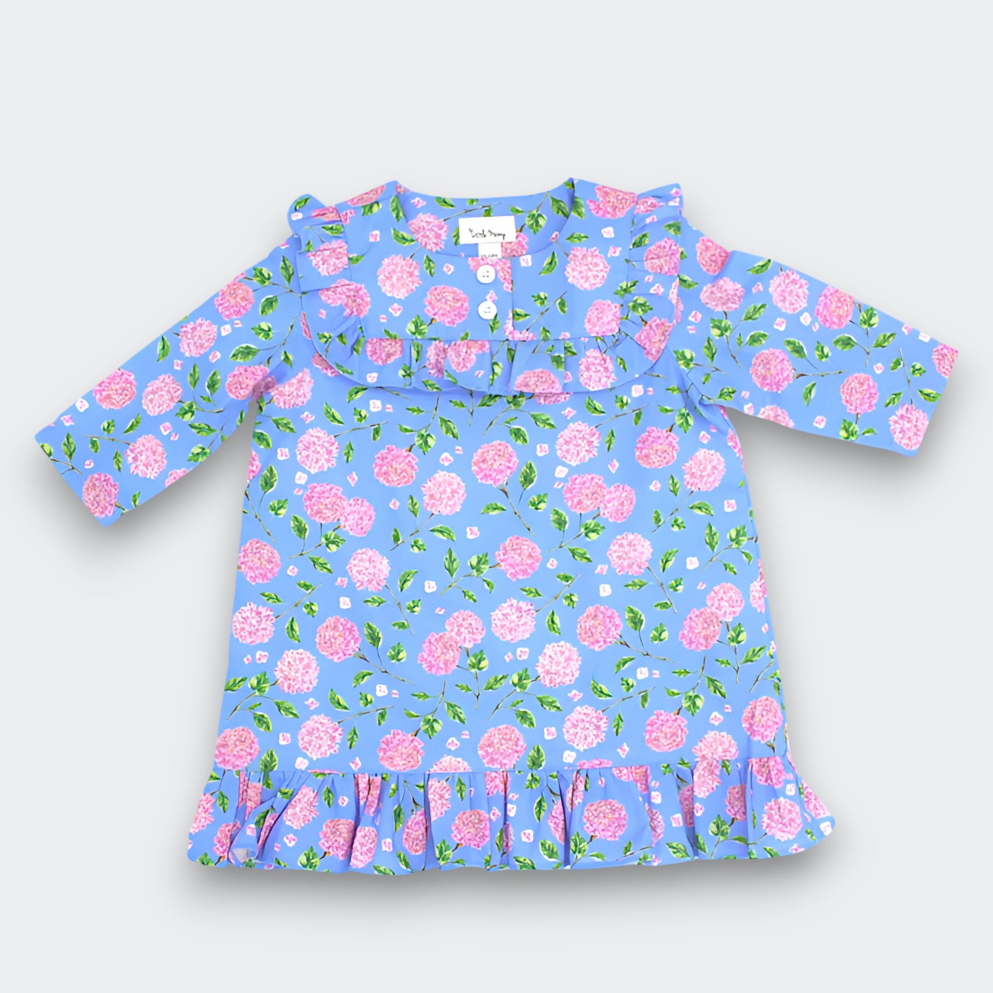 Little Moony Blue Floral Ruffle OEKO-TEX Certified Cotton Dress for babies and children