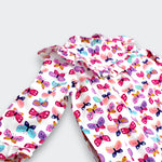 Little Moony Pink Butterfly Print Soft Cotton Long Sleeve Dress with Ruffles for babies and toddlers - Detailed View