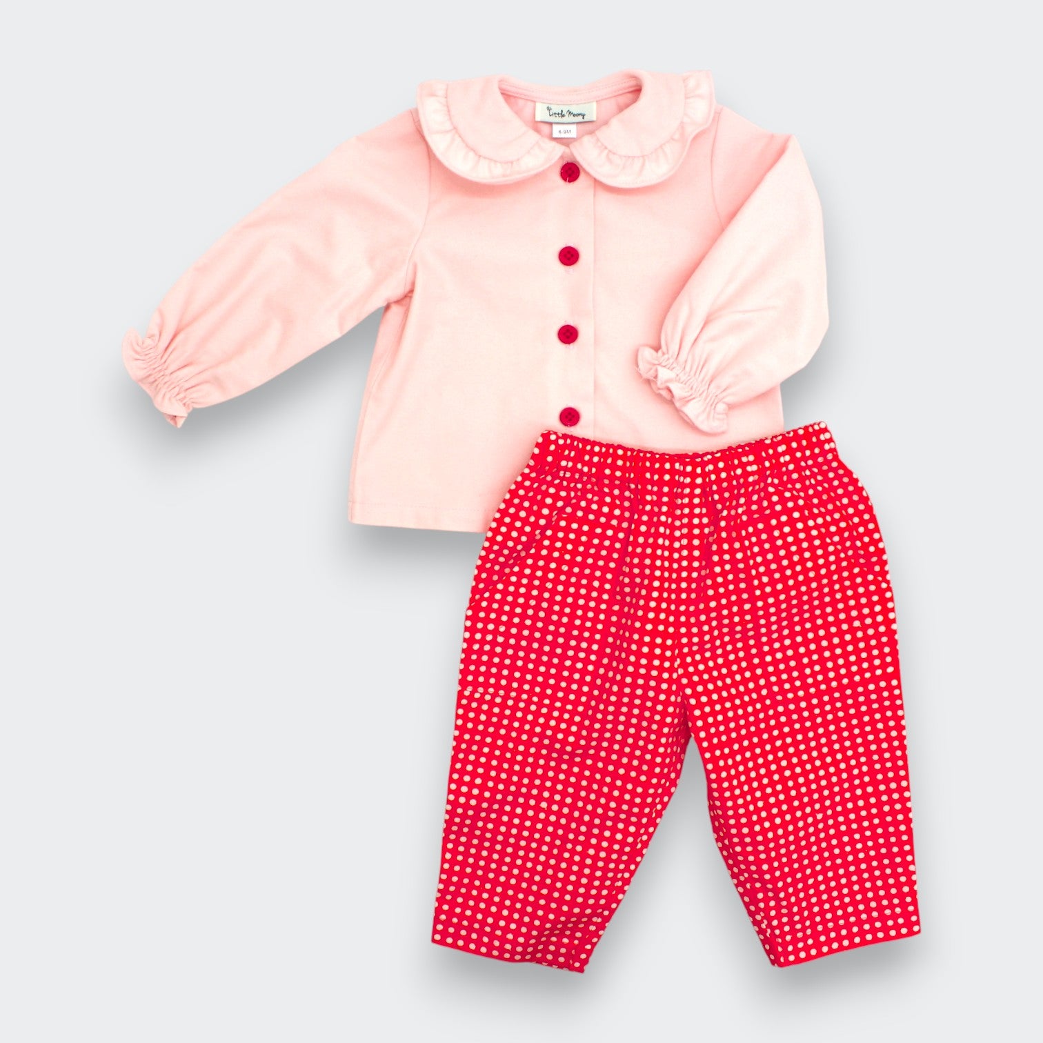 Pink Ruffle Top  paired with red pants for Little Moony