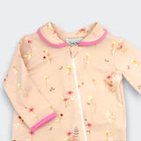 Little Moony Pink Garden Floral Soft Cotton Layette with Full Length Zipper for Babies Detailed View