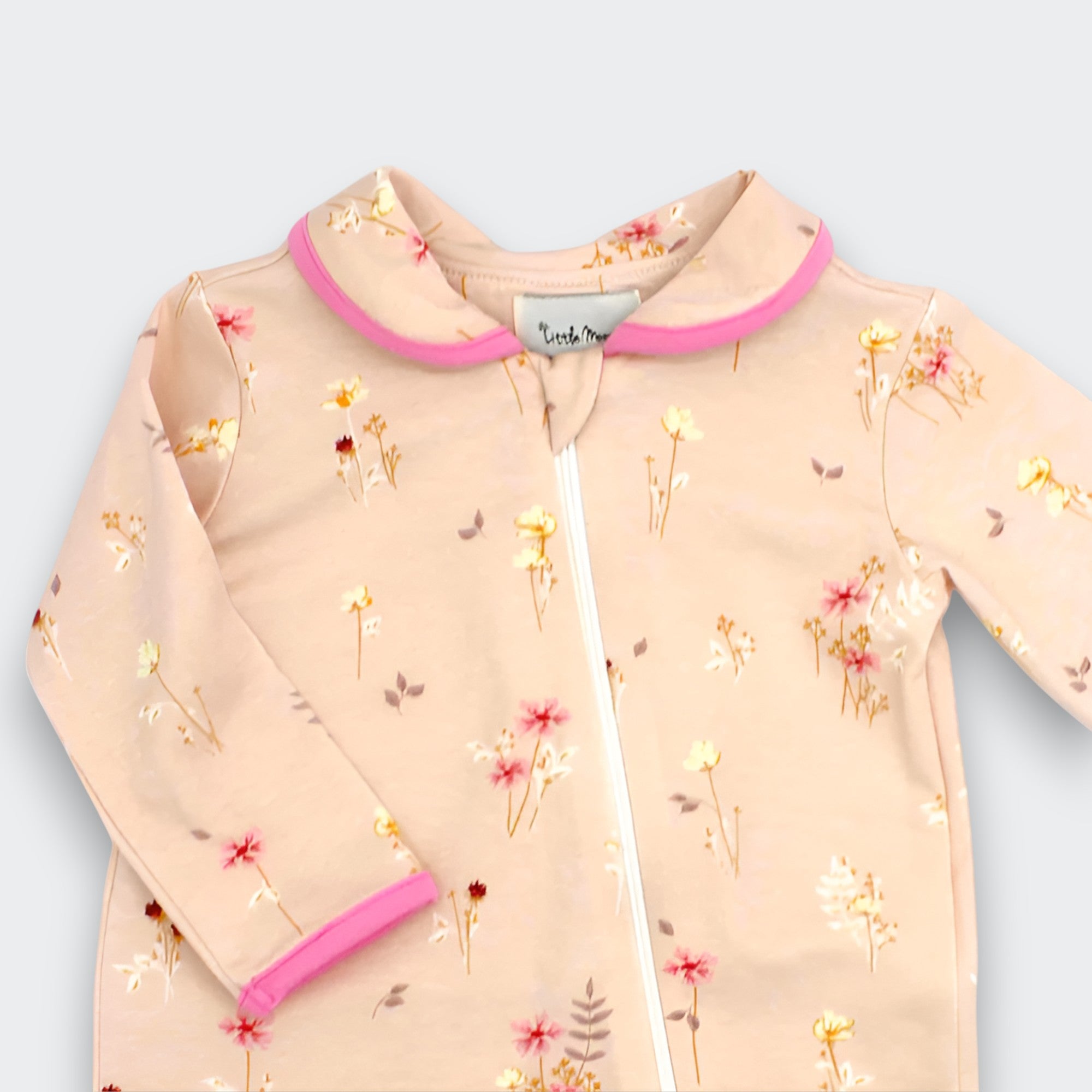 Little Moony Pink Garden Floral Soft Cotton Layette with Full Length Zipper for Babies Detailed View