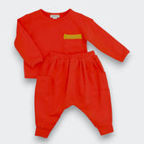 Little Moony Stretchy Soft Vermillion Red Long Sleeve Tee and Pants Set for Babies and children