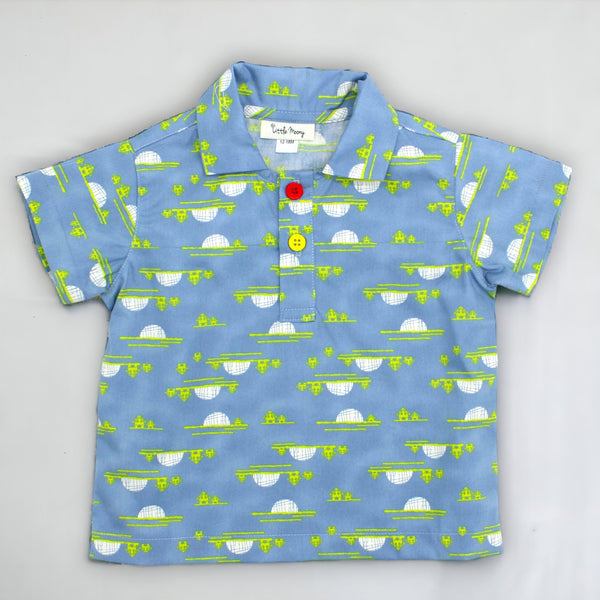 Denim Color Twilight Moon Cotton Polo-Style Shirt 