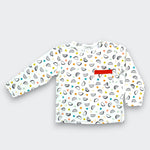 Little Moony featuring playful Taco Print Pima Cotton Long Sleeve Shirt with red contrast pocket for babies and kids
