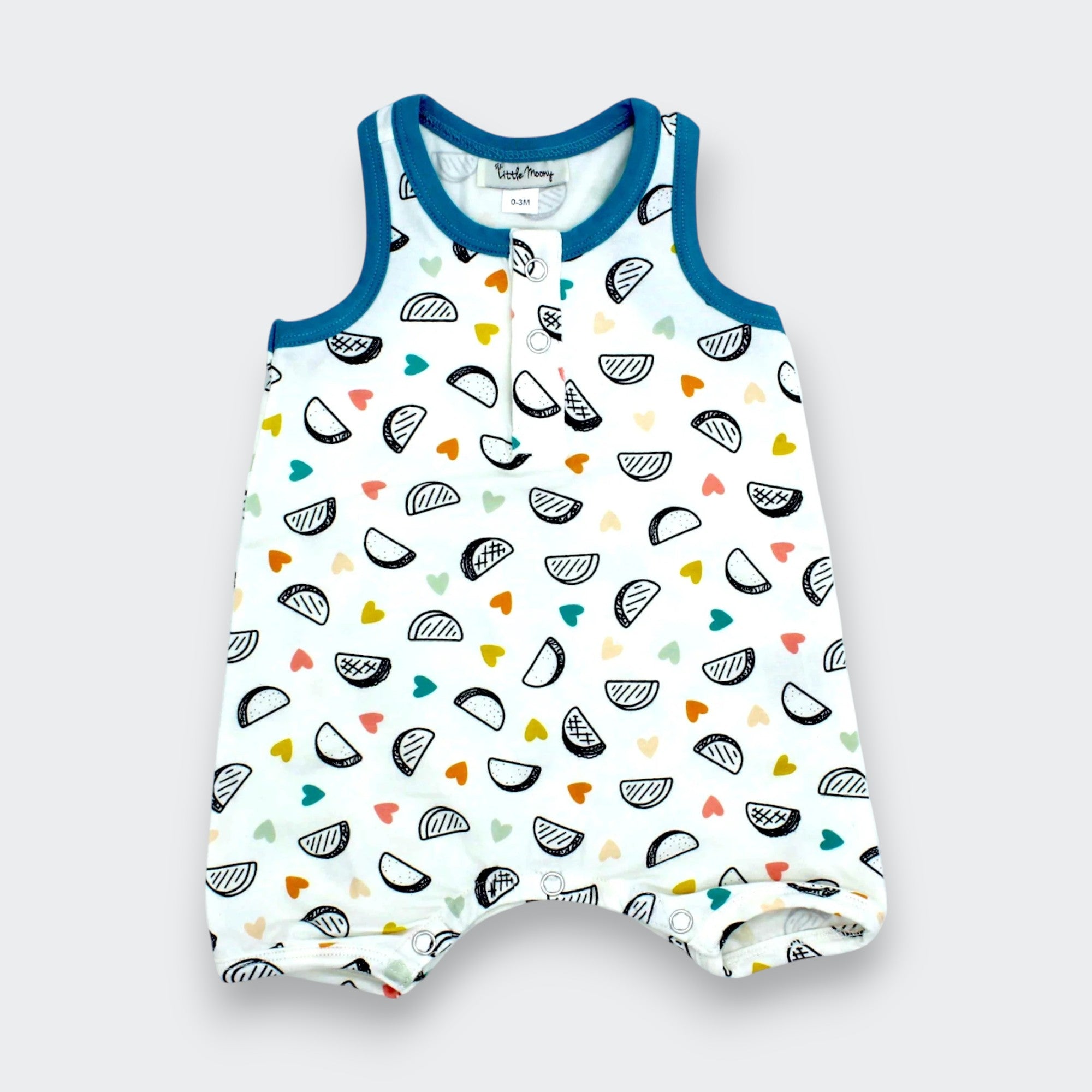Little Moony Taco Print Sleeveless Ultra Soft Pima Cotton Romper for Babies