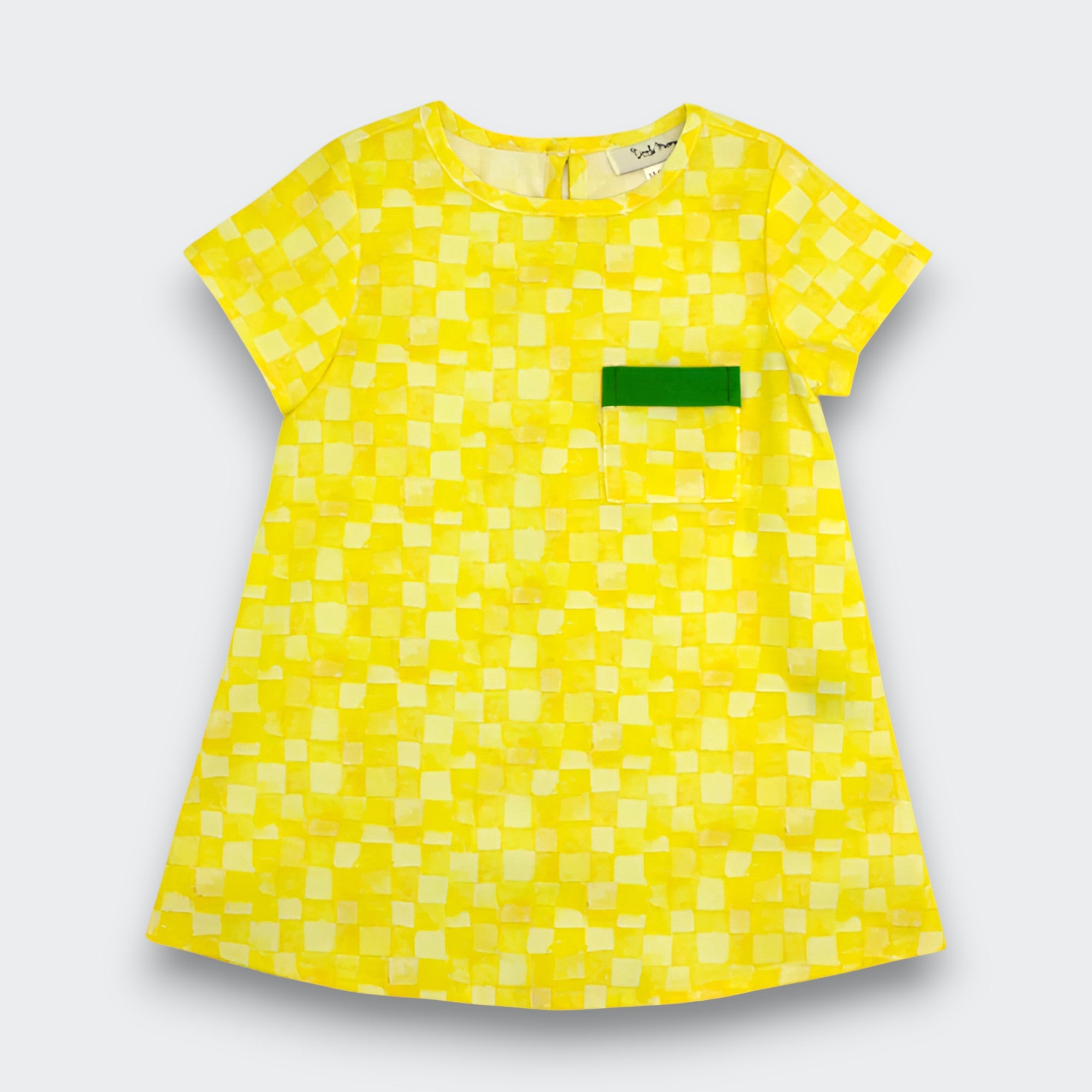 Little Moony Yellow Checkerboard Trapeze Dress in OEKO-TEX Certified Cotton for Toddlers