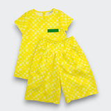 Little Moony Yellow Checkerboard Trapeze Dress and pants set in OEKO-TEX Certified Cotton for Toddlers - Detailed View