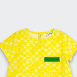 Little Moony Yellow Checkerboard Trapeze Dress in OEKO-TEX Certified Cotton for Toddlers - Detailed View
